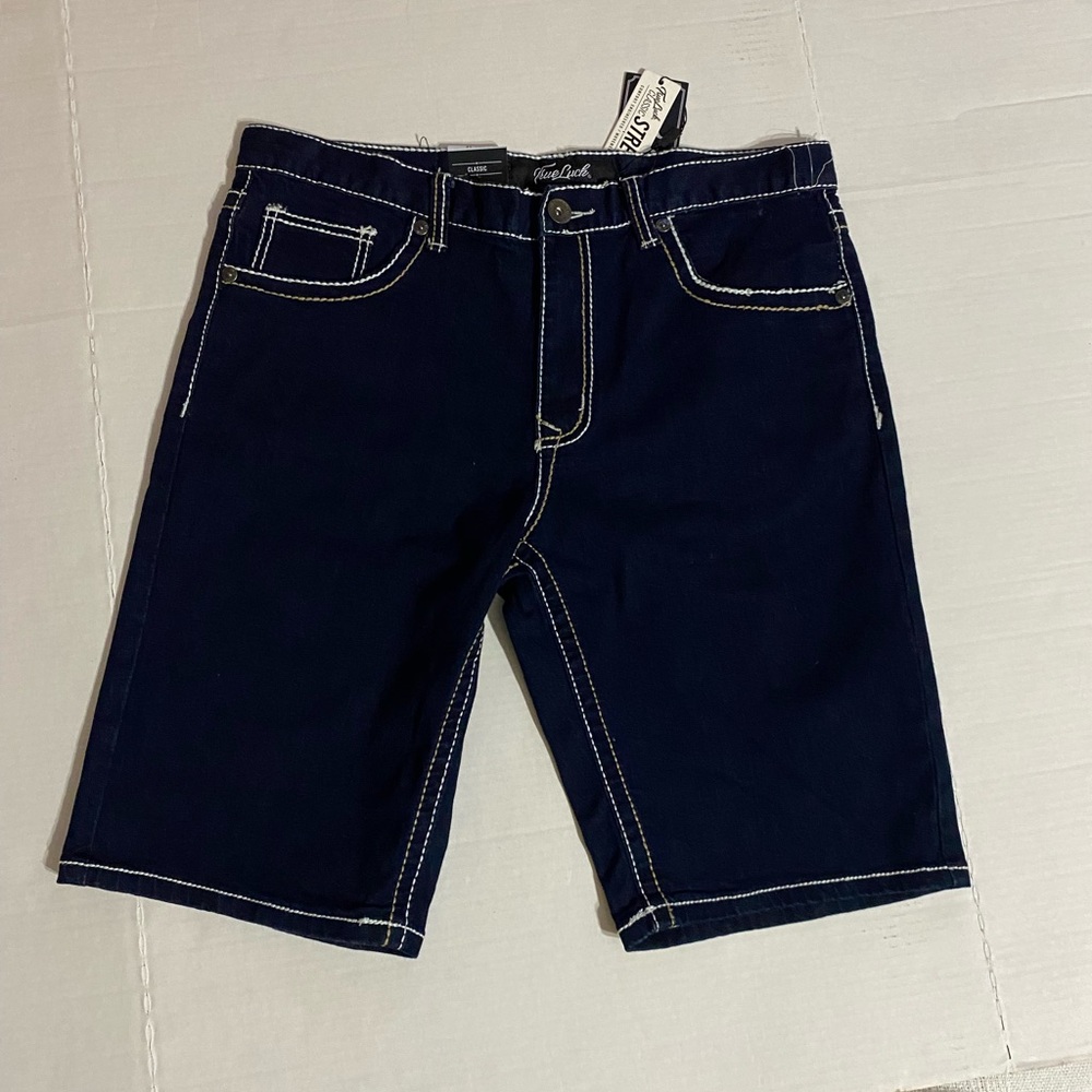 Indigo Blue Jean Shorts with Contrast Stitching